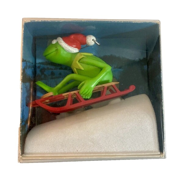 Vintage Hallmark Christmas Ornament KERMIT THE FROG on Sled 1981 in Box - Picture 4 of 5